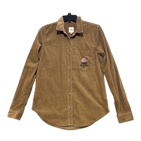 VANS Womens medium Overtime embroidered red Rose Corduroy Button Up Shirt - Picture 4 of 5